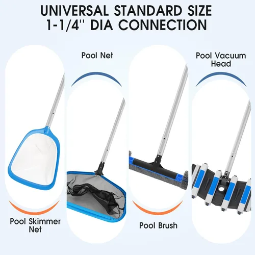 Miniatura 6 de TidyMister Poste de piscina mejorado de 9 pies de largo con gancho oculto, postes extendidos de aluminio para cepillo de red de desnatador y cabezal