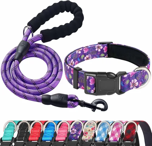 Miniatura 11 de Ladoogo Collar reflectante para perro acolchado con neopreno suave, collares de nailon transpirables y ajustables para perros pequeños, medianos