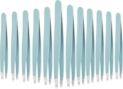 Miniatura 11 de Mudder Juego de 12 pinzas para cejas para cabello facial, pinzas de punta inclinada de acero inoxidable a granel para hombres y mujeres (multicolor)