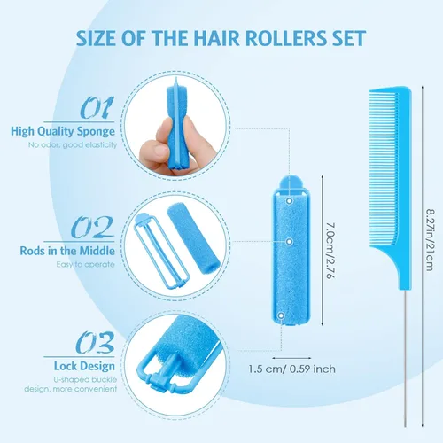 Miniatura 2 de Syhood 43 Piezas Rodillos de Espuma para el Cabello para Mujeres de 0.59 Pulgadas Rizadores Suaves para Dormir Herramienta de Rizador de Esponja