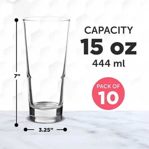 Miniatura 5 de DISCOUNT PROMOS Juego de 10 vasos Navara Highball de 15 onzas, paquete a granel, perfectos para utensilios de bar, mezcla de cócteles, vasos para En