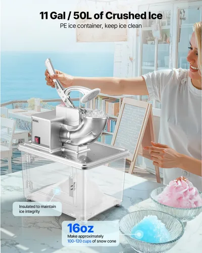 Miniatura 3 de VEVOR Trituradora de hielo comercial 661LBS/H, máquina eléctrica de cono de nieve de 350 W con 4 cuchillas, máquina de hielo afeitado de acero