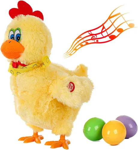 Muñeca de juguete de animal de pollo de Pascua que pone huevo eléctrico loco juguete de pollo de felpa con música sonora