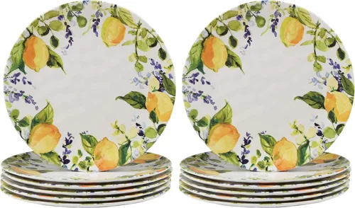 Miniatura 6 de Lemon Zest - Juego de 6 platos llanos de melamina, platos irrompibles para exteriores para cenar en el patio, fiestas de jardín, barbacoas