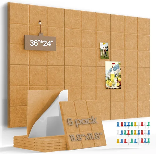 Miniatura 11 de Pizarra de corcho grande para paredes con 30 pasadores, 11.8 x 11.8 pulgadas, paquete de 6 tablones de anuncios para oficina en casa, cocina, tablón