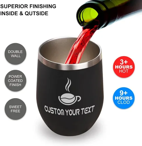 Miniatura 5 de Vaso de vino personalizado para mujer con tapa, grabado personalizado, aislados, de acero inoxidable, texto al vacío, regalos para café, vino, plata