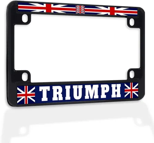 Marco de placa metálica para bicicleta Triumph con bandera británica, impermeable, accesorios para motocicleta, negro, inserto sólido de 4 agujeros