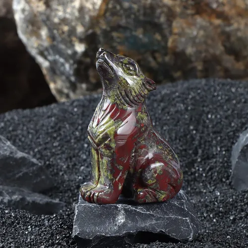 Miniatura 4 de Artistone Estatua de lobo de cristal de 2.0 pulgadas, piedra de sangre de dragón anhelada a mano, escultura de animal, piedra curativa