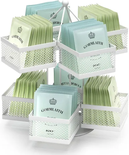 Organizador de bolsas de té, soporte de almacenamiento para bolsitas de té, carrusel giratorio para 96 bolsitas de té, contenedor de bolsitas de té,