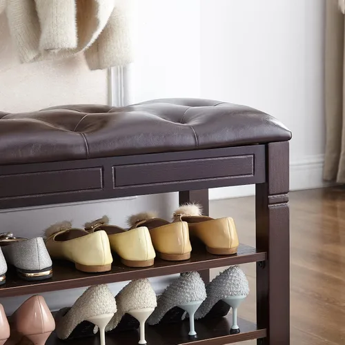 Miniatura 7 de Banco de almacenamiento de zapatos con cojín, banco de entrada con banco de almacenamiento de madera maciza para zapatos, ideal para entrada, sala