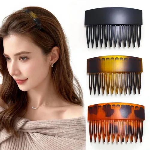 Peine lateral de pelo francés pequeño de 2.7 pulgadas curvado decorativo torcido irrompible, pinzas de pelo mate fuerte para mujer, 3 unidades