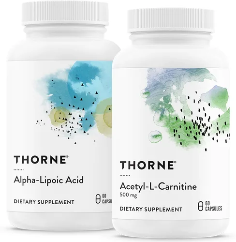 THORNE - Dúo antioxidante de apoyo nervioso - Paquete de ácido alfa-lipoico y acetil-L-carnitina - 60 porciones