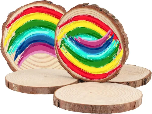 Miniatura 6 de 12 piezas de rebanadas de madera de 6.3 a 6.7 pulgadas para manualidades, rondas de madera sin terminar con corteza, discos redondos de madera