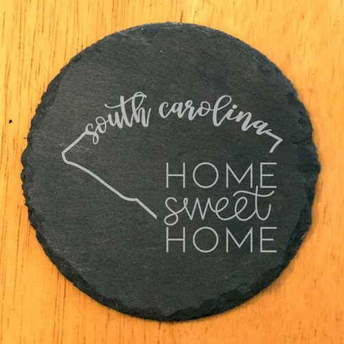 Miniatura 2 de Rustic Slate Coasters Set of 6, Round 4" with South Carolina 'Home Sweet Home' Design, for Holidays, Birthdays, Housewarming, She-Shed, Man Cave