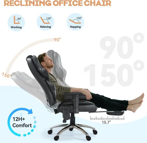 Miniatura 4 de Silla de Oficina de Masaje con Reposapiés, Silla de Oficina Ejecutiva Ergonómica con Calefacción y Respaldo Reclinable, Brazos Ajustables y Soporte