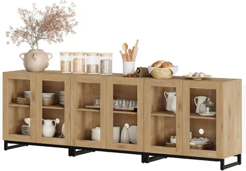 Miniatura 42 de WAMPAT - Gabinetes de aparador con puertas de vidrio, aparador moderno con estante ajustable, gabinete de almacenamiento para barra de café