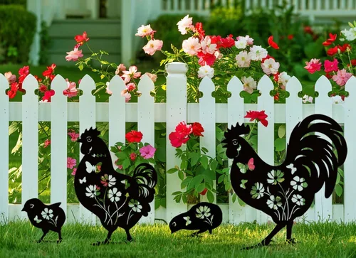 Miniatura 6 de Decoración de jardín de pollo de metal Doesen para exterior, 4 piezas de arte de jardín de pollo de metal, regalos de jardín decorativos