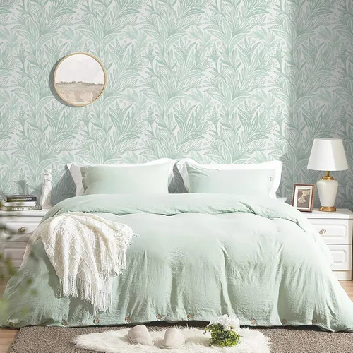 Miniatura 2 de Dimoon Papel tapiz de 17.3 x 98.4 pulgadas, papel de contacto bohemio verde y blanco, papel de contacto bohemio moderno con hojas florales, apto