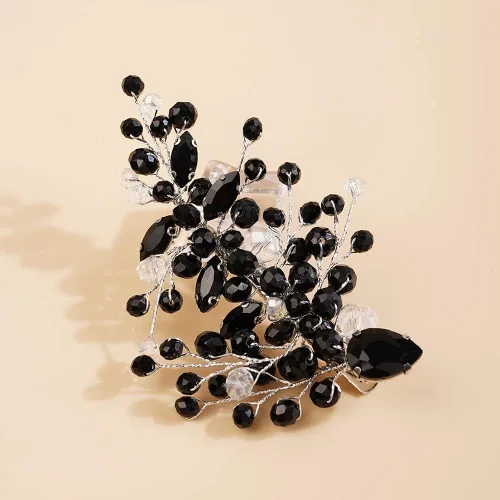Xerling Pinzas para el cabello de cristal negro para novias, bodas, piezas de pelo con diamantes de imitación, accesorios plateados para el cabello