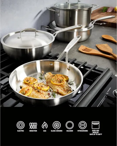 Miniatura 7 de Babish - Sartén de acero inoxidable de tres capas de 5 cuartos con tapa – Sartén para saltear de grado profesional para freír, sellar y comidas