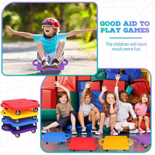 Miniatura 6 de Jerify 4 piezas de patinete deportivo a granel con asas, ruedas de plástico, patinete deportivo plano para niños, gimnasio, actividades