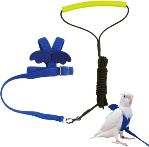 Arnés y correa para pájaros loros para mascotas, diseño de entrenamiento ajustable antimordidas, cuerda de nailon para pájaros con linda ala para