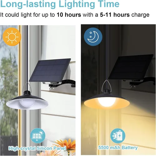 Miniatura 5 de Luces colgantes solares para exteriores IP65 impermeables, 4 cabezales de luces solares con interruptor remoto de encendido/apagado, regulables