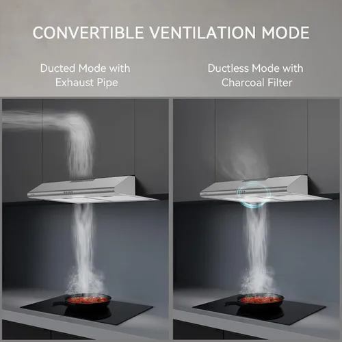 Miniatura 5 de Hermitlux Campana para debajo del gabinete, campana de ventilación de 30 pulgadas con ventilador de escape de 3 velocidades, convertible con y sin