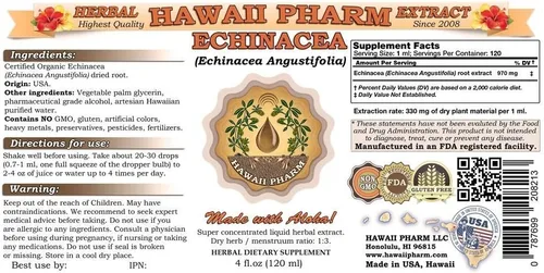 Miniatura 2 de Hawaii Pharm Extracto líquido de equinácea, equinácea (Echinacea Angustifolia) Suplemento de tintura de polvo de raíz de 2 x 2 onzas