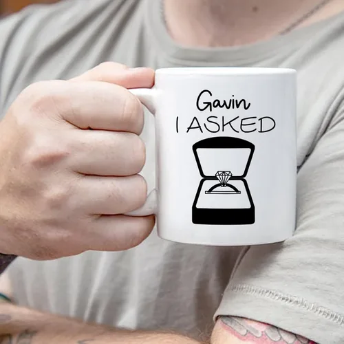 Miniatura 2 de Juego de tazas de café personalizadas con texto en inglés "I Asked And I Said Yes", regalos para parejas de recién casados/queridos, regalos