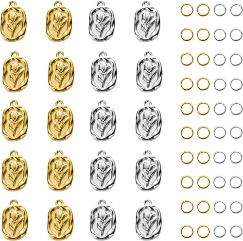 Miniatura 9 de 10pcs Gold Plated Stainless Steel Charms + 10pcs Steel Color Butterfly Charm Pendant Bulk with 40pcs Jump Rings