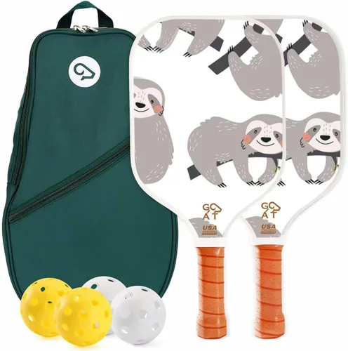 Miniatura 16 de Juego de 2 palas de pickleball Goat, incluye 4 bolas para interiores y exteriores y bolsa de viaje, juego de raquetas de pickleball de fibra de Verde