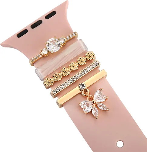 Anillos de amor decorativos compatibles con Apple Watch de cuero de silicona de 1.77 pulgadas, 1.73 pulgadas, 1.65 pulgadas, 1.61 pulgadas, 1.57