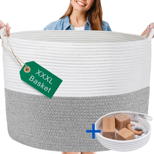 Cesta grande lavable XXXL para manta de 85 litros, 2 unidades, hechas a mano, canastas tejidas decorativas para almacenamiento, suave y duradera,