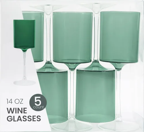Miniatura 8 de PLASTICPRO Paquete de 10 copas de vino de plástico de 14 onzas, dos tonos, elegantes, desechables, con tallo, reutilizables, de plástico duro