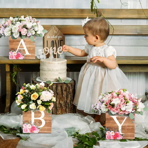 Miniatura 6 de Bucherry - 6 cajas de centro de mesa de baby shower con letras de "bebé", cajas de flores, decoración de mesas para baby shower, cumpleaños, Azul