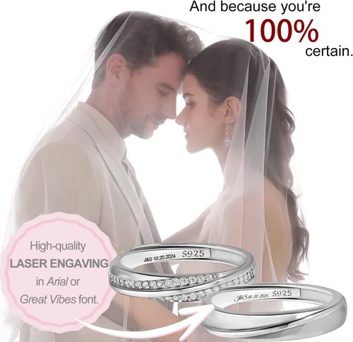 Miniatura 4 de Meissa 2 anillos de pareja para hombres y mujeres de plata de ley 925, anillos de promesa a juego, tamaño ajustable, hecho a mano, joyería nupcial