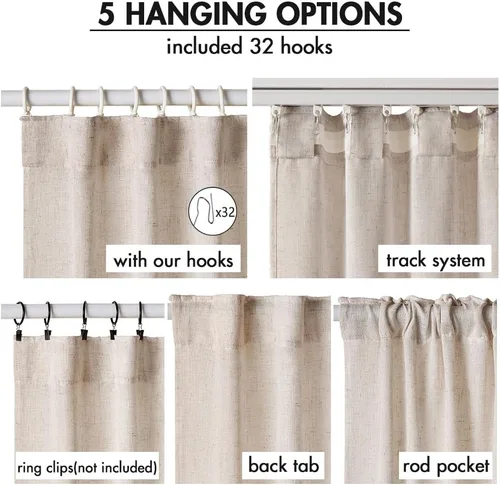 Miniatura 6 de MIULEE Cortinas de lino natural de 84 pulgadas de largo 2 paneles, con pestaña trasera con cinta plisada, cortinas de textura de lino suave y gruesa