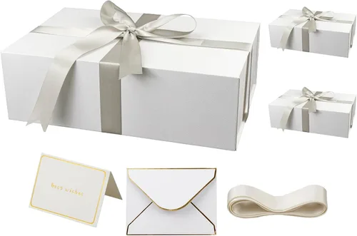 Miniatura 18 de YINUOYOUJIA Cajas de regalo rosadas con tapa, 14"x9"x4.5" Caja de regalo magnética con cinta, tarjetas y sobres para regalos, ideal para bodas