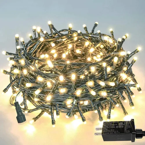 Guirnalda de 100 luces LED de Navidad de 33 pies para interiores y exteriores, función de memoria y temporizador y 8 modos, certificado UL, cable