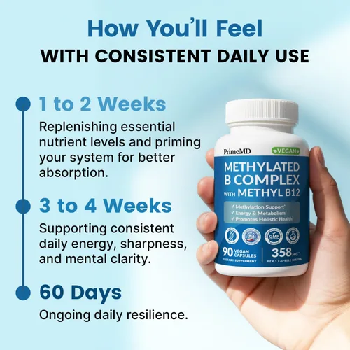 Miniatura 5 de Complejo B metilado con metilfolato y B12 metilcobalamina 1000 mcg - Multivitamínico metilado para energía, función cerebral y bienestar - Complejo