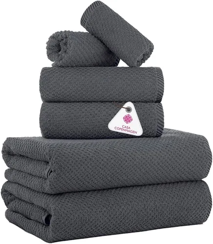 Miniatura 92 de CASA COPENHAGEN Juego de 6 toallas de palomitas de maíz, color azul polvoriento, 21.16 oz/m², 2 toallas de baño, 2 toallas de mano y 2 toallas