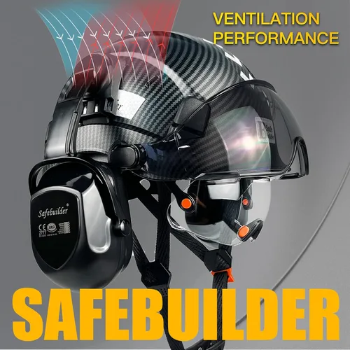 Miniatura 7 de Casco de Seguridad SAFEBUILDER con Gafas de Protección y Orejeras de Fibra de Carbono ABS para Trabajo en Altura, Cascos Duros para Protección