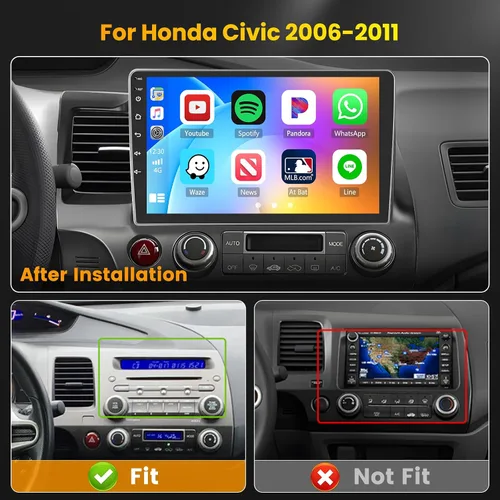 Miniatura 2 de [4Core 64G] Android 15 Estéreo de coche para Honda Civic 2006-2011, Hikity 10.1 pulgadas pantalla táctil Civic Car Radio inalámbrico Carplay Android