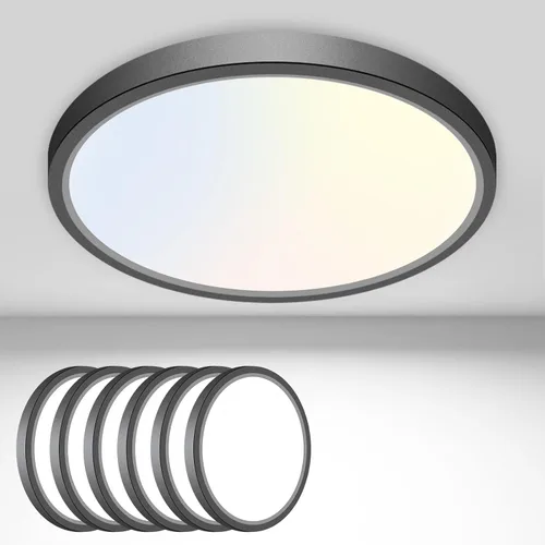 Miniatura 42 de hepside Paquete de 1 lámpara de techo LED de montaje empotrado, color negro, 12 pulgadas, 28 W, regulable 3000K-4500K-6000K, lámpara de techo de 3