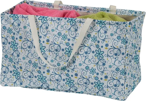 Miniatura 10 de Household Essentials Bolso de lona Krush con estampado floral blanco y azul, bolsa multiusos para todos los propósitos Floral azul