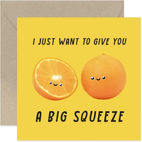 Old English Co. Thinking of You Card for Him Her - Bonita tarjeta naranja con texto en inglés «Big Squeeze» Miss You para hombres y mujeres, tarjeta