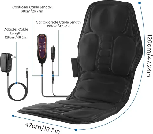 Miniatura 2 de Alfombrilla de masaje de cuerpo completo, almohadilla para silla de masaje de espalda con calor, motores de vibración multifuncionales, masajeador