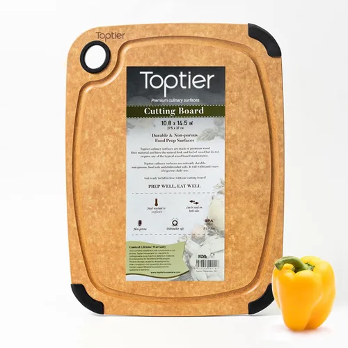 Miniatura 11 de Tabla de cortar para cocina, tabla de cortar TOPTIER de fibra de madera, tabla de cortar de madera de serie antideslizante, apta para lavavajillas