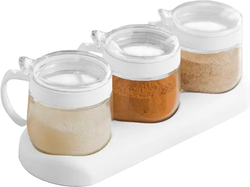Miniatura 10 de Tarros de especias de condimentos de vidrio, 5.6 onzas/8.6 fl oz, recipiente para especias con tapas y cucharas y bandeja, recipientes de vidrio
